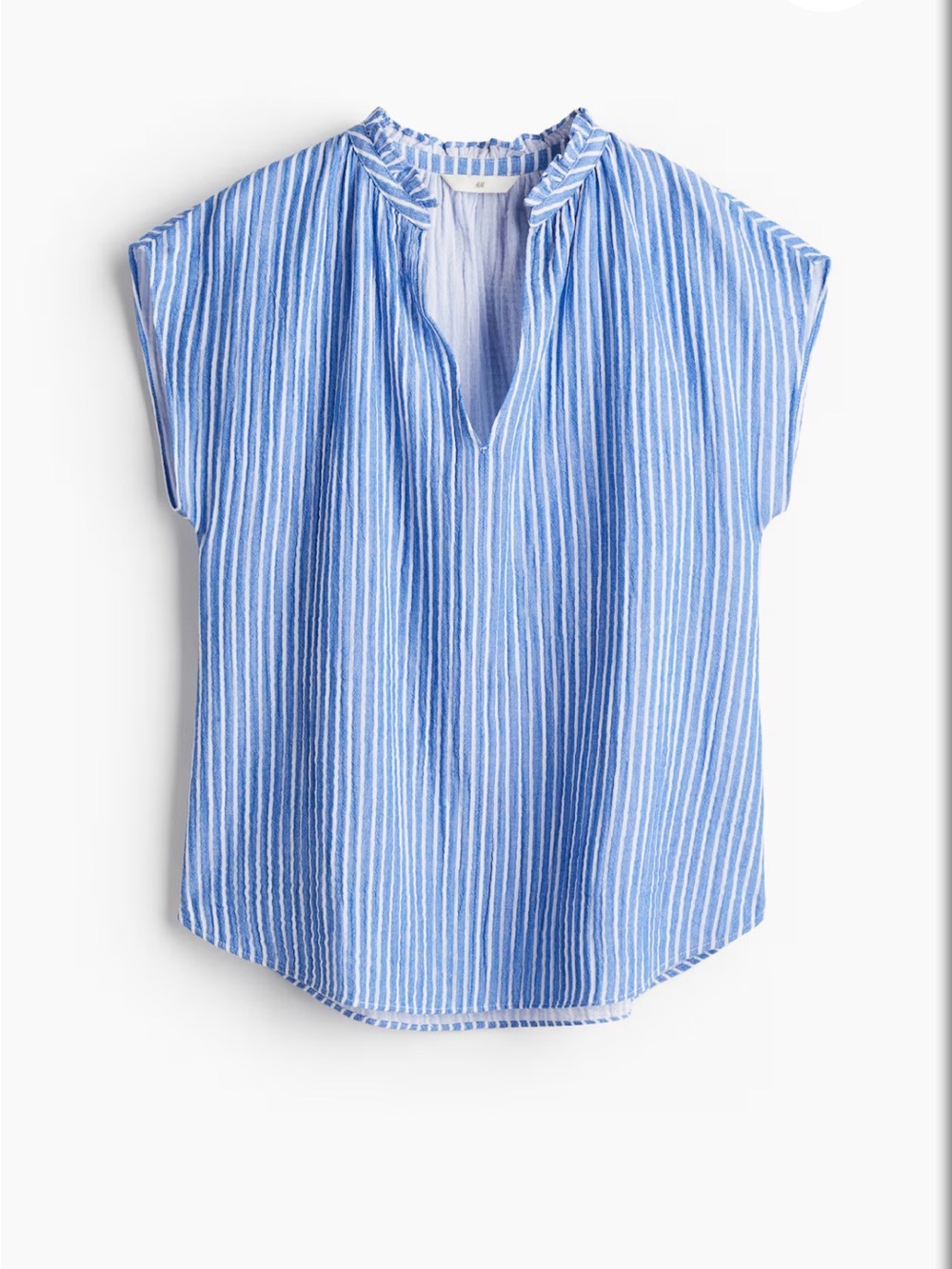 H&M Blue and White Striped Ruffle Trim Cotton Blouse - XL